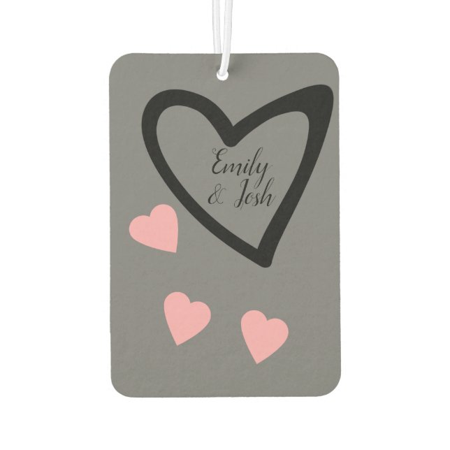 Couples Photo Hearts Pink Gray Air Freshener (Back)