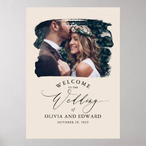 Couples Photo Light Brown Wedding Welcome Sign