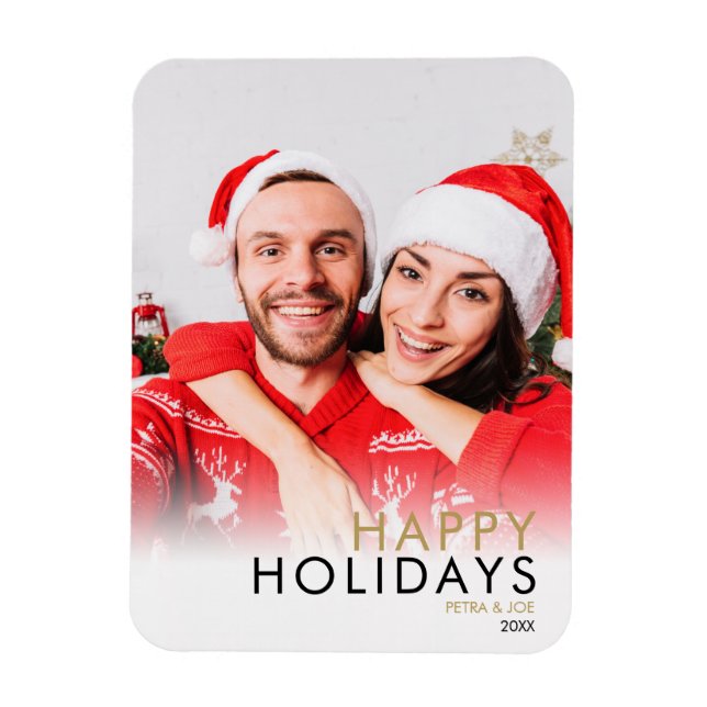 Couples Photo Modern Christmas Happy Holidays Magnet (Vertical)
