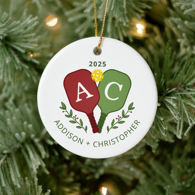 Couples Photo Pickleball Christmas Ornament (Tree)