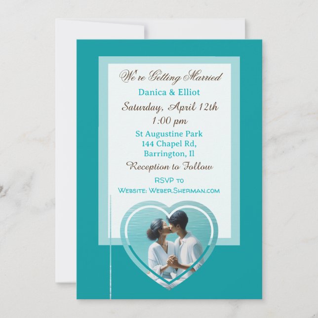 Couple's Photo Teal Elegant Wedding Invitation (Front)