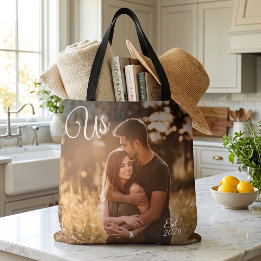 Couples Photo Us Est Established Date 2 Sided Tote Bag