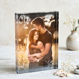 Couples Photo Us Est Established Date Keepsake Block