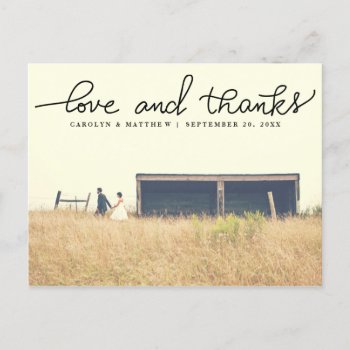 Couples Photo Wedding Love And Thanks Handwritten Postcard by ohwhynotweddings at Zazzle