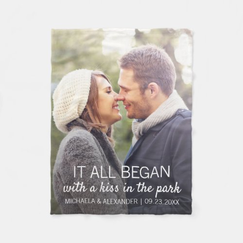 Couples Photo Where It All Began Personalized Fleece Blanket
