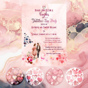 Couples Pink Floral Hearts Valentine's Day Party Invitation