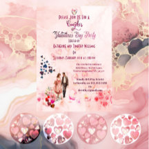 Couples Pink Floral Hearts Valentine's Day Party