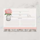 Couples Pink Hydrangea Mason Jar Recipe Card