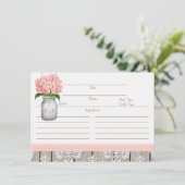 Couples Pink Hydrangea Mason Jar Recipe Card (Standing Front)