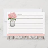 Couples Pink Hydrangea Mason Jar Recipe Card (Back)