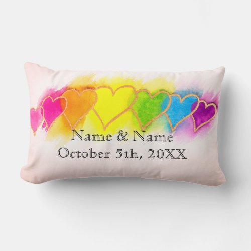 Couples Rainbow Heart Lumbar Pillow