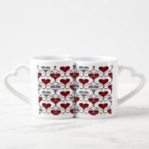 Couple's Red and Silver Hearts Mug Set