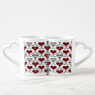 Couple's Red and Silver Hearts Mug Set
