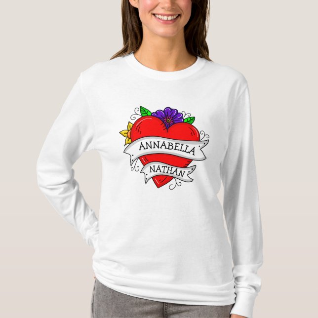 Couple's Romantic Heart Tattoo Style Art    T-Shirt (Front)