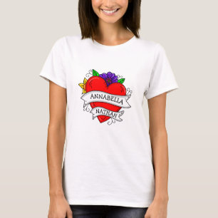 Couple's Romantic Heart Tattoo Style Art T-Shirt