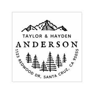 Couple's Rustic Hand-Drawn Mountain Return Address Self-inking Stamp