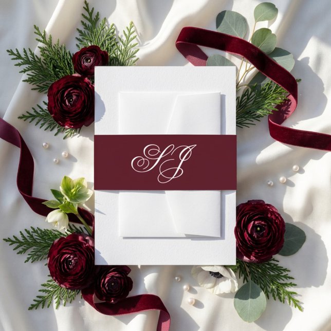 Couples Script Monogram Wedding Envelope Invitation Belly Band (Creator Uploaded)