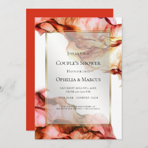 COUPLE's SHOWER Abstract Ink Autumn Colors 4 Invitation