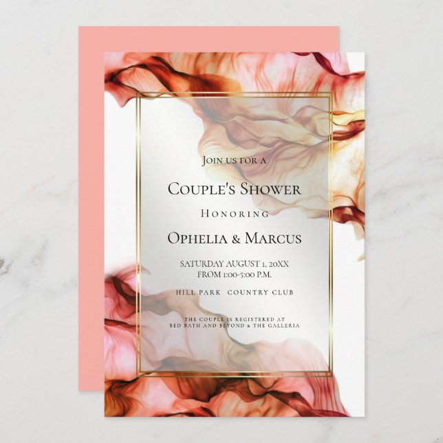 COUPLE's SHOWER | Abstract Ink Autumn Colors 6 Invitation (Front/Back)