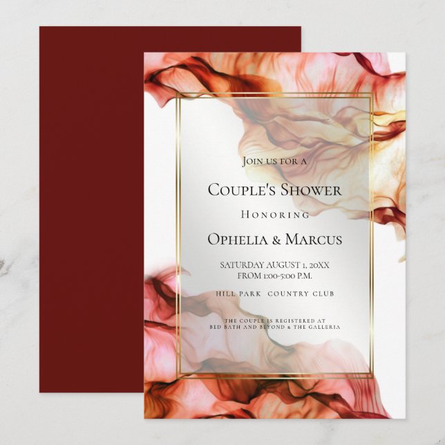 COUPLE's SHOWER | Abstract Ink Autumn Colors Invitation (Front/Back)
