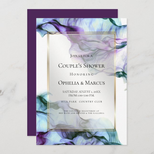 COUPLE's SHOWER | Abstract Watercolor Plum Purple Invitation (Front/Back)