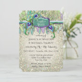 Couples Shower Art Deco Peacock Feather Glitter Invitation (Standing Front)
