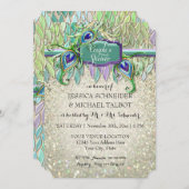Couples Shower Art Deco Peacock Feather Glitter Invitation (Front/Back)