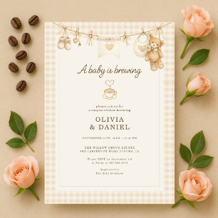 Couples Shower Baby is Brewing Coffee Clothesline  Invitation