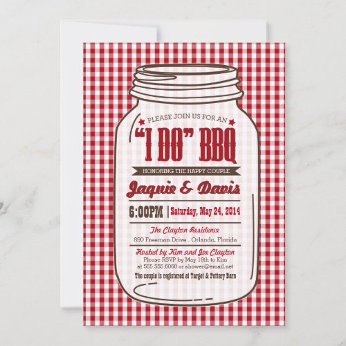 Couples Shower BBQ Invitation in Mason Jar "I DO"