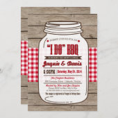 Couples Shower BBQ Invitation in Mason Jar on wood (Front/Back)