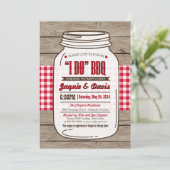Couples Shower BBQ Invitation in Mason Jar on wood (Standing Front)