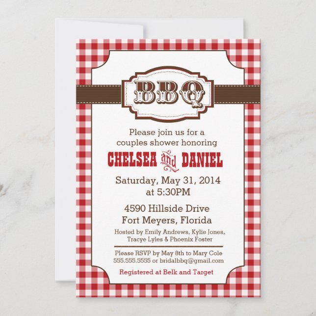 Couples Shower BBQ Invitation, Rustic Country Invitation (Front)
