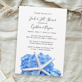 Couples Shower Blue Hydrangea Starfish Invitation