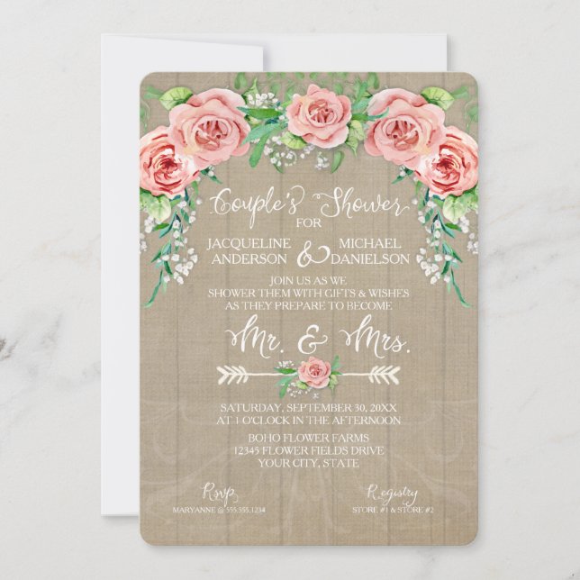 Couples Shower BOHO Flower Crown Babys Breath Barn Invitation (Front)