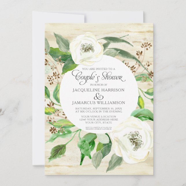 Couples Shower BOHO Seeded Eucalyptus Wreath Roses Invitation (Front)
