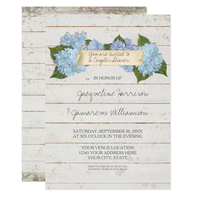 Couples Shower BOHO Shiplap Wooden Board Hydrangea Invitation