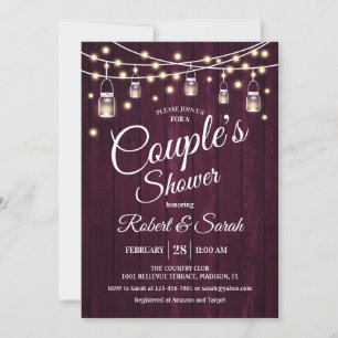 Couple's Shower - Burgundy Maroon Marsala Wood Invitation