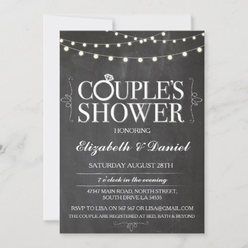 Couples Shower Chalk String Lights Invitation