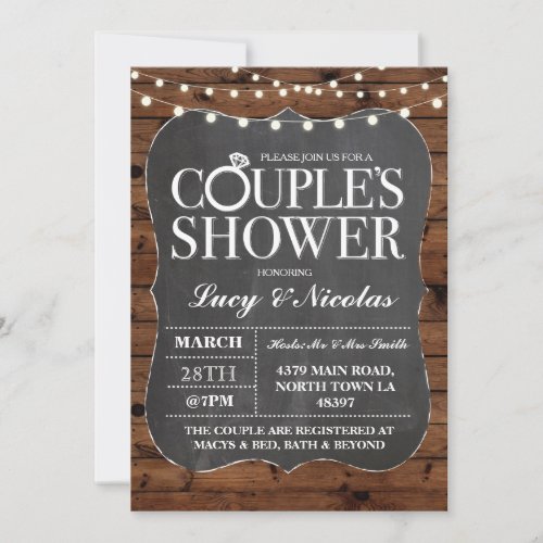 Couples Shower Chalk String Lights Invite