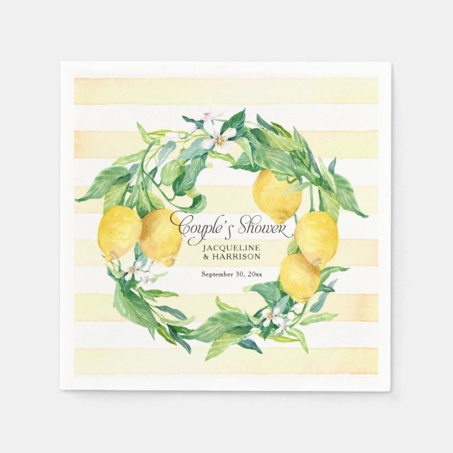 Couples Shower Citrus Lemon Wreath Blossom Leaf Paper Napkins (Front)