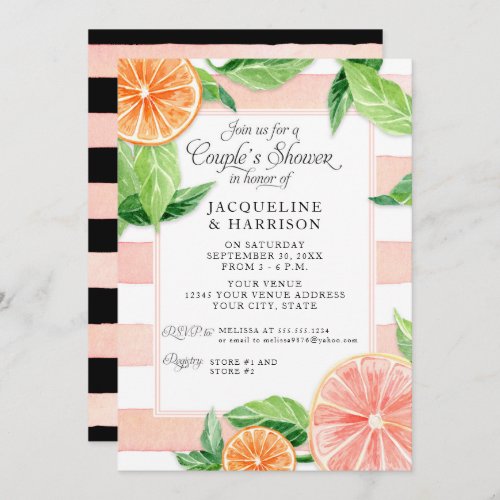 Couples Shower Citrus Pink Black Grapefruit Retro Invitation