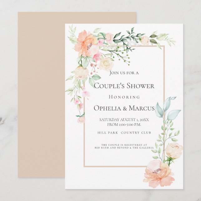 COUPLE'S SHOWER | Delicate Spring Floral Bouquet Invitation (Front/Back)