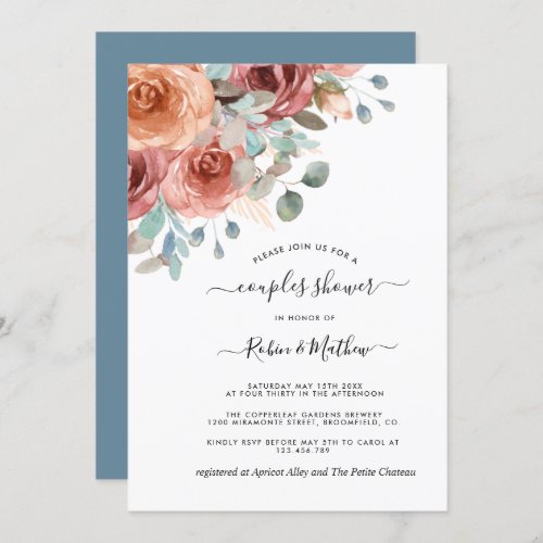 Couples Shower Dusty BluePeach Ethereal Floral Invitation