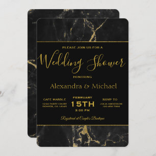 Couple's Shower Elegant Black & Gold Marble Invitation