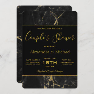 Couple's Shower Elegant Black & Gold Marble Invitation