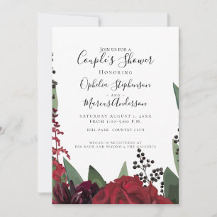 Couple's Shower   Elegant Burgundy Marsala Floral Announcement