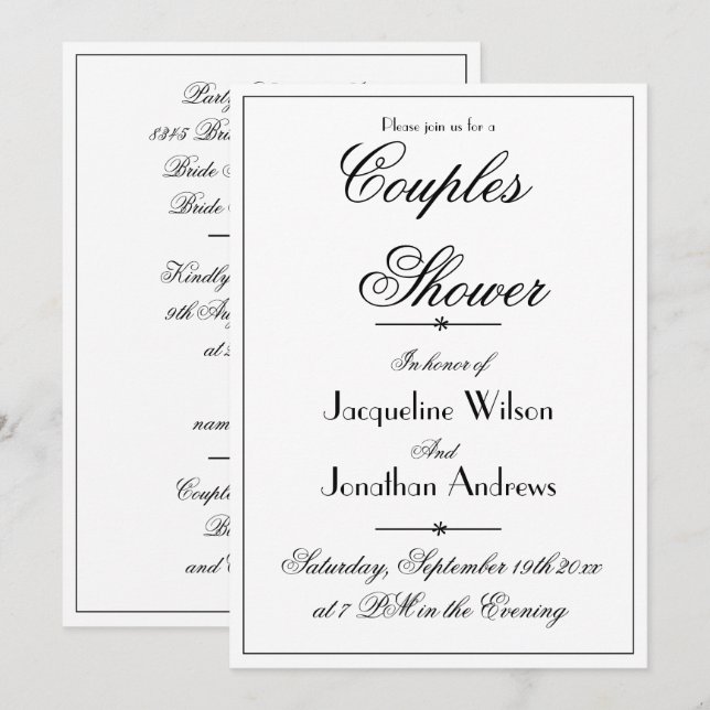  Couples Shower Elegant Chic White Custom Invitation (Front/Back)