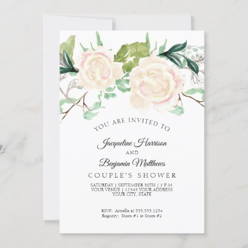 Couples Shower Elegant Watercolor Ivory Roses Invitation