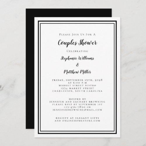 Couples Shower Engagement Party Chic Black  White Invitation