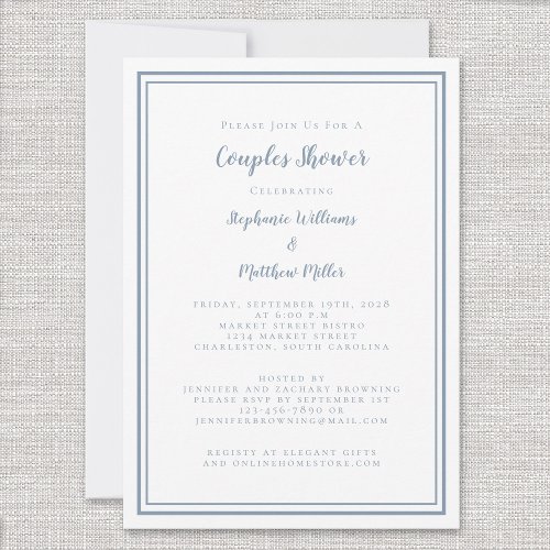 Couples Shower Engagement Party Dusty Blue White Invitation